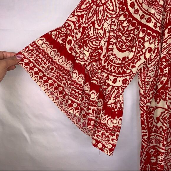 Umgee FLoral Red and Cream Boho Style Dress - Picture 5 of 5